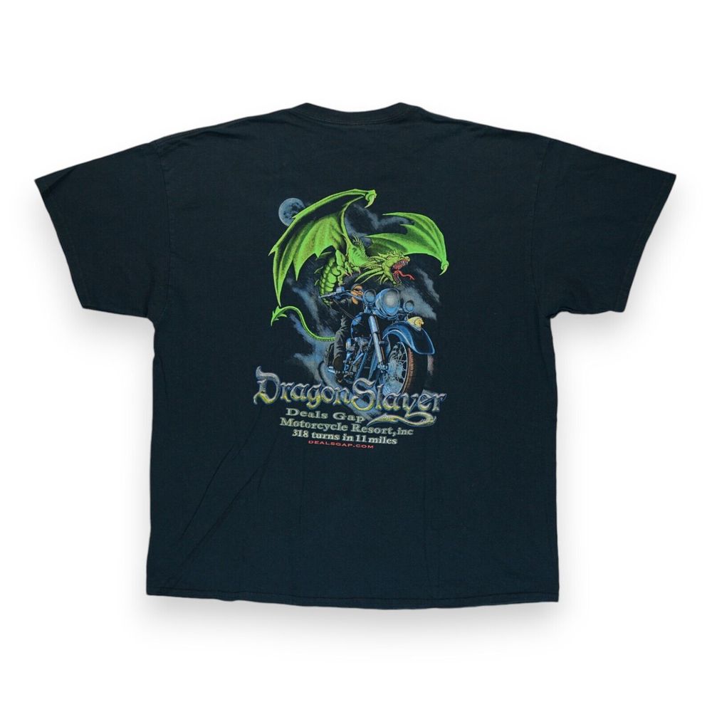 Vintage Gildan Motorcycle Resort Dragon Slayer Black Graphic T Shirt 2xl